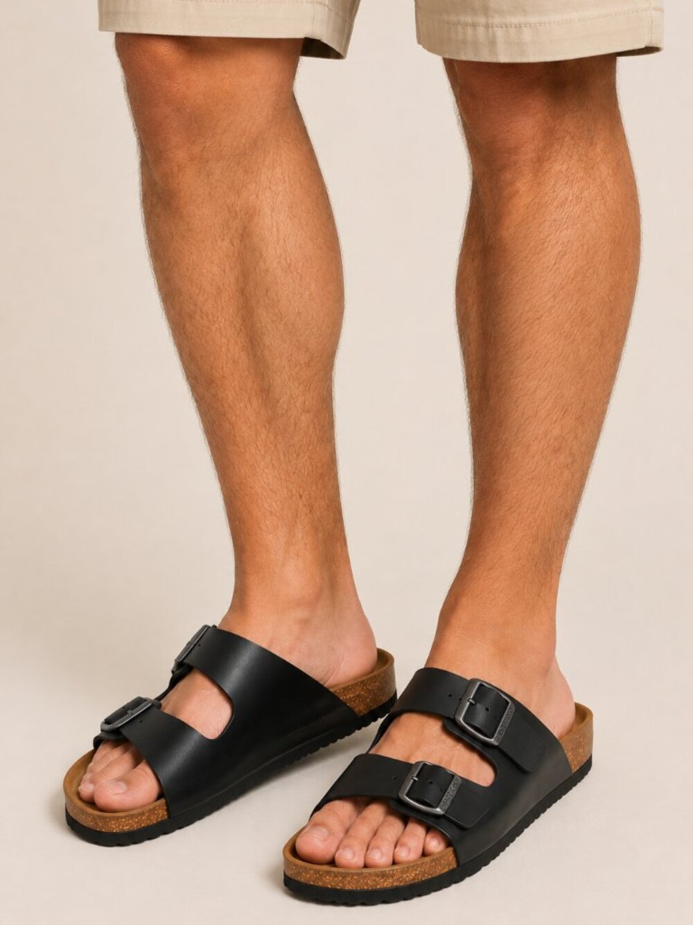 Eastland Cambridge Black Leather Slide Sandals Buckle Cork Men’s Size 10 NEW